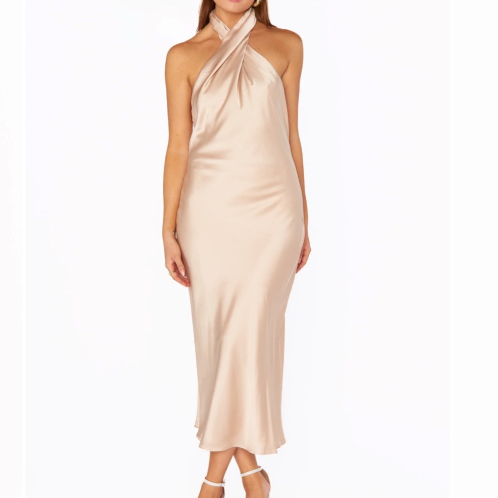 Champagne satin midi dress